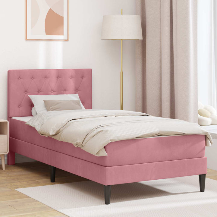 Sengeramme med madras med hovedgærde Lyserød 100 x 200 cm Fløjl