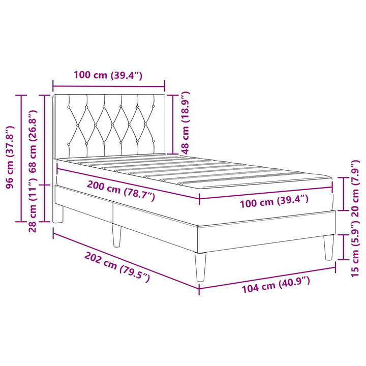 Sengeramme med madras med hovedgærde Sort 100 x 200 cm Fløjl
