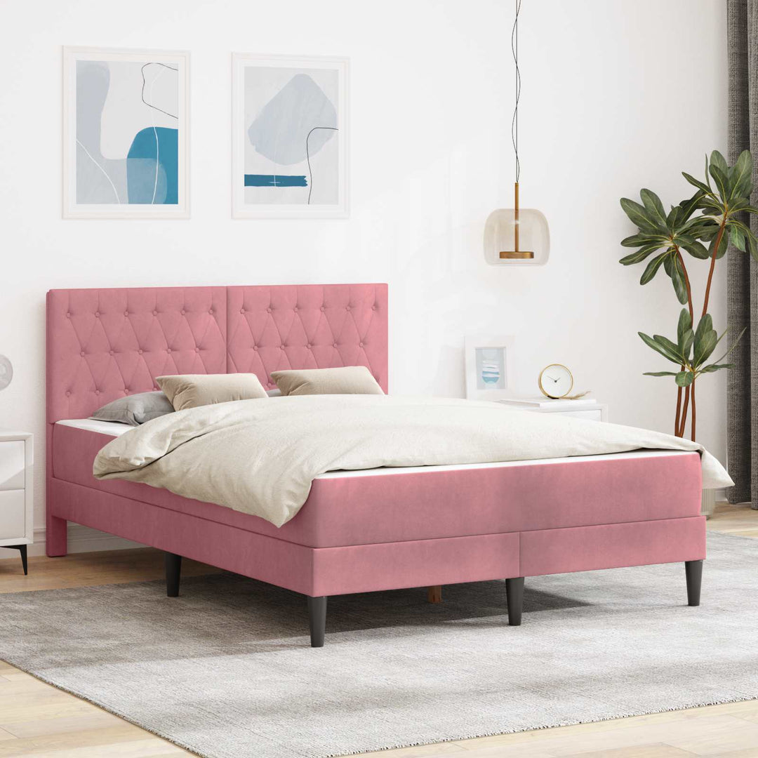 Sengeramme med madras med hovedgærde Lyserød 120 x 200 cm Fløjl