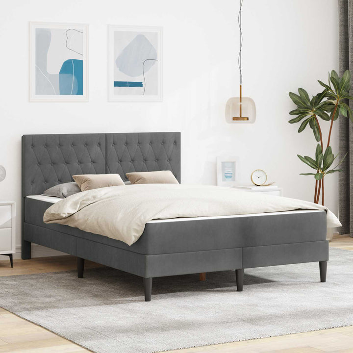 Sengeramme med madras Mørkegrå 140 x 190 cm Fløjl