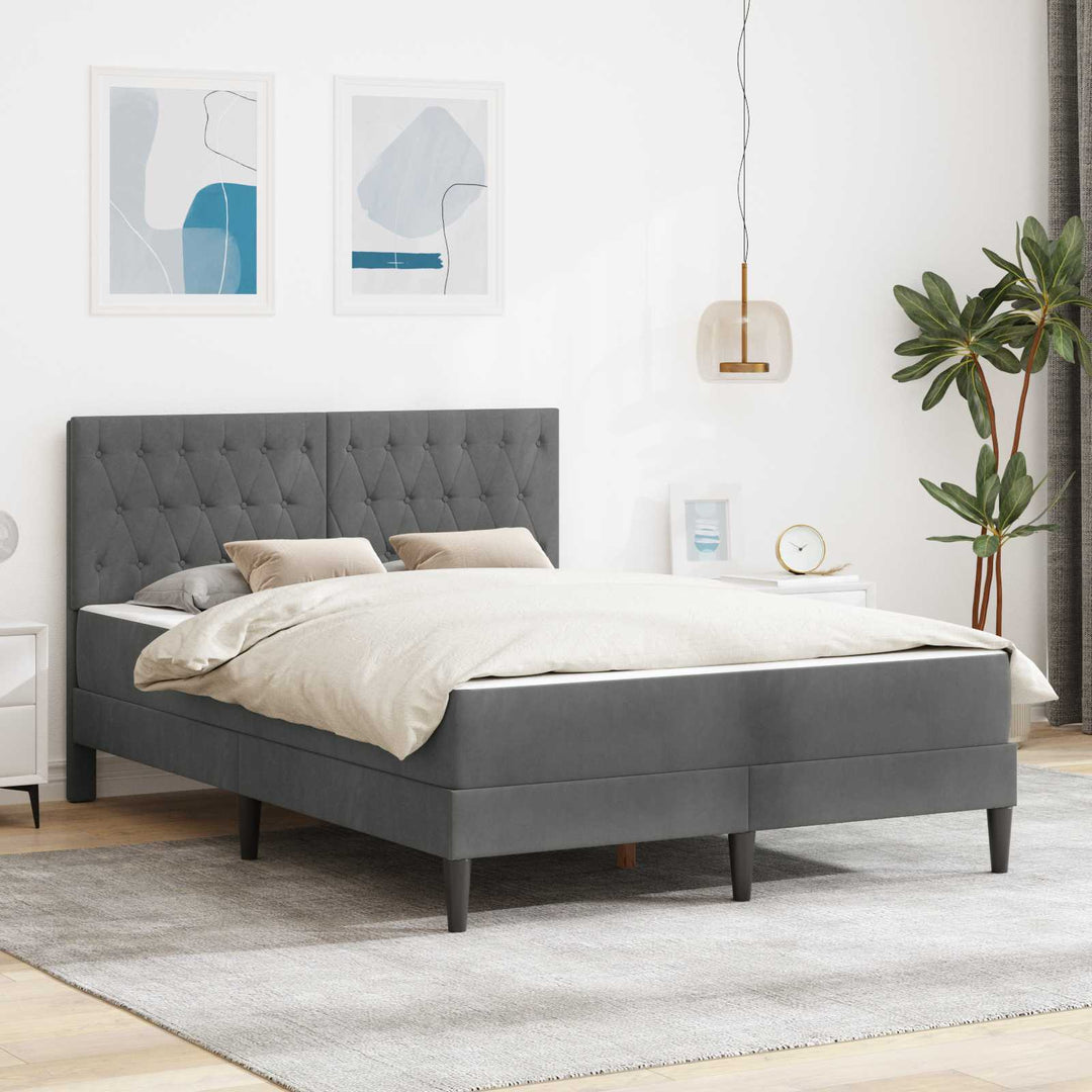 Sengeramme med madras Mørkegrå 140 x 200 cm Fløjl