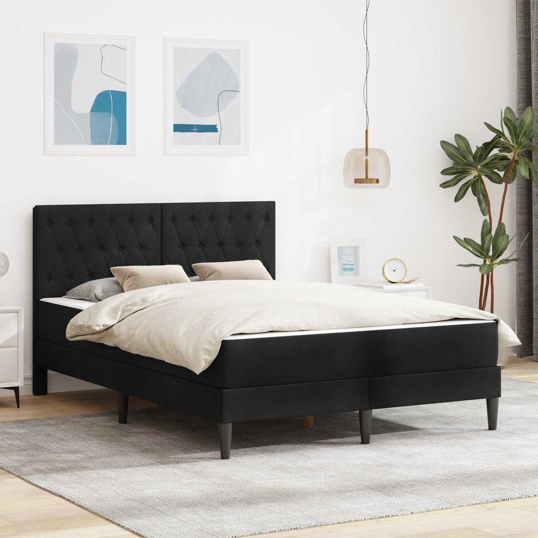 Sengeramme med madras med hovedgærde Sort 160 x 200 cm Fløjl