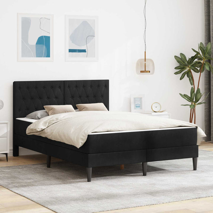 Sengeramme med madras med hovedgærde Sort 160 x 200 cm Fløjl