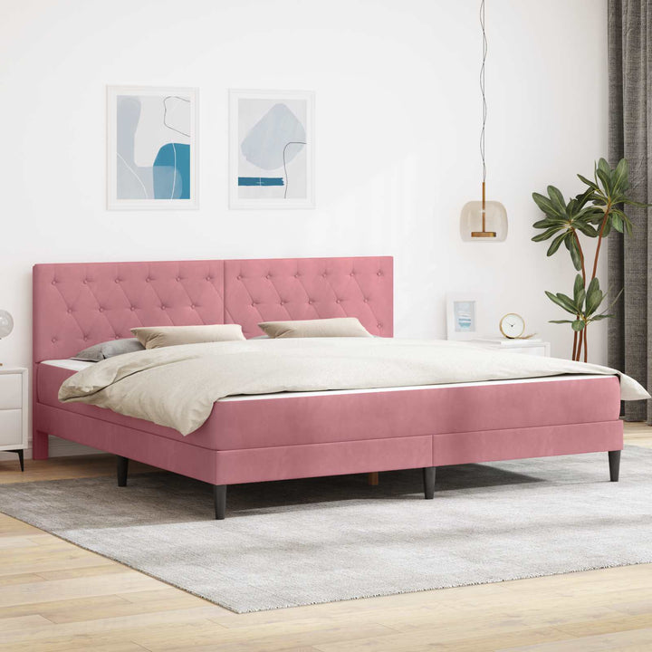 Sengeramme med madras med hovedgærde Lyserød 200 x 200 cm Fløjl