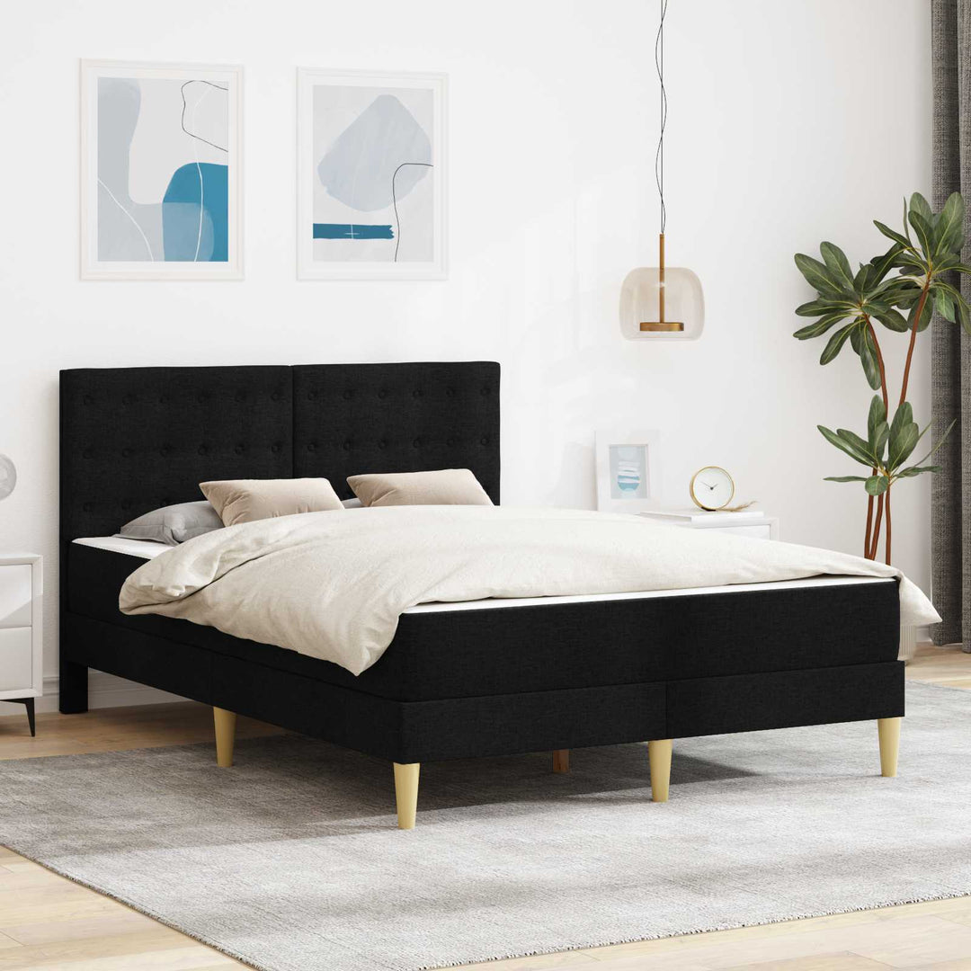 Sengeramme med madras med hovedgærde Sort 140 x 190 cm Stof