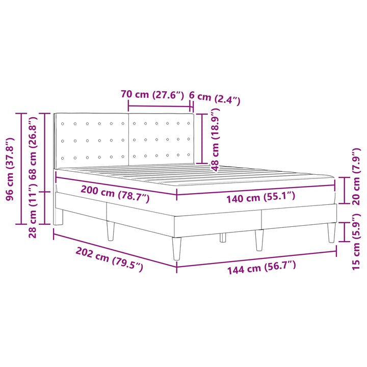 Sengeramme med madras med hovedgærde Sort 140 x 200 cm Stof