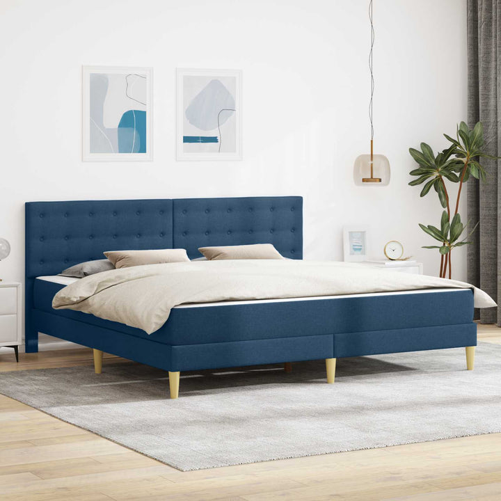 Sengeramme med madras med hovedgærde Blå 200 x 200 cm Stof