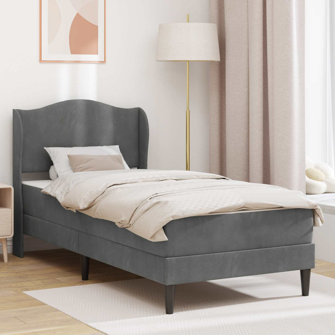 Sengestel med hovedgærde Mørkegrå 90 x 190 cm Fløjl