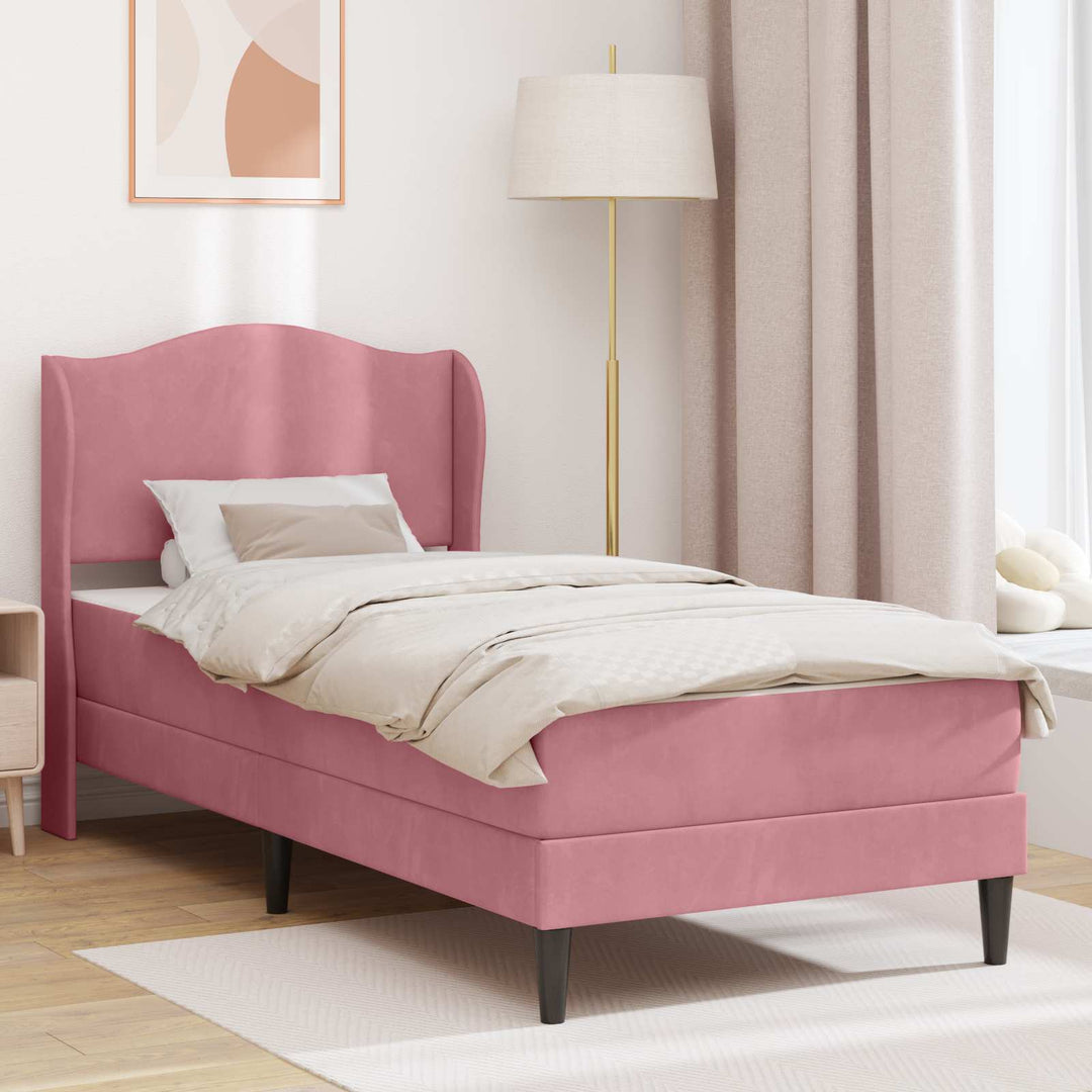 Sengestel med hovedgærde Lyserød 90 x 190 cm Fløjl