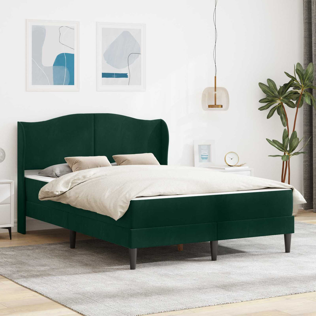 Sengestel med hovedgærde Mørkegrøn 140 x 190 cm Fløjl
