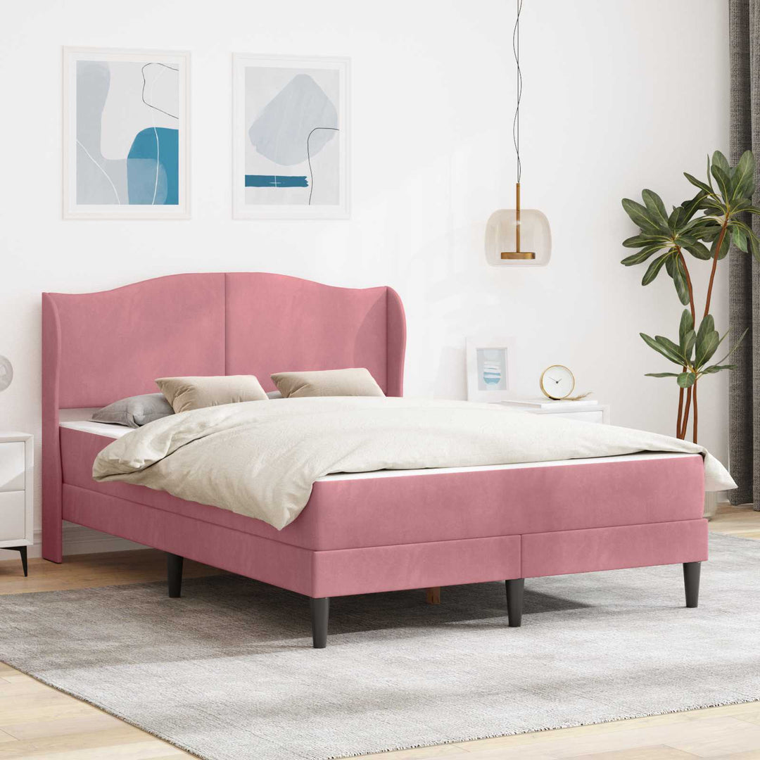 Sengestel med hovedgærde Lyserød 140 x 190 cm Fløjl
