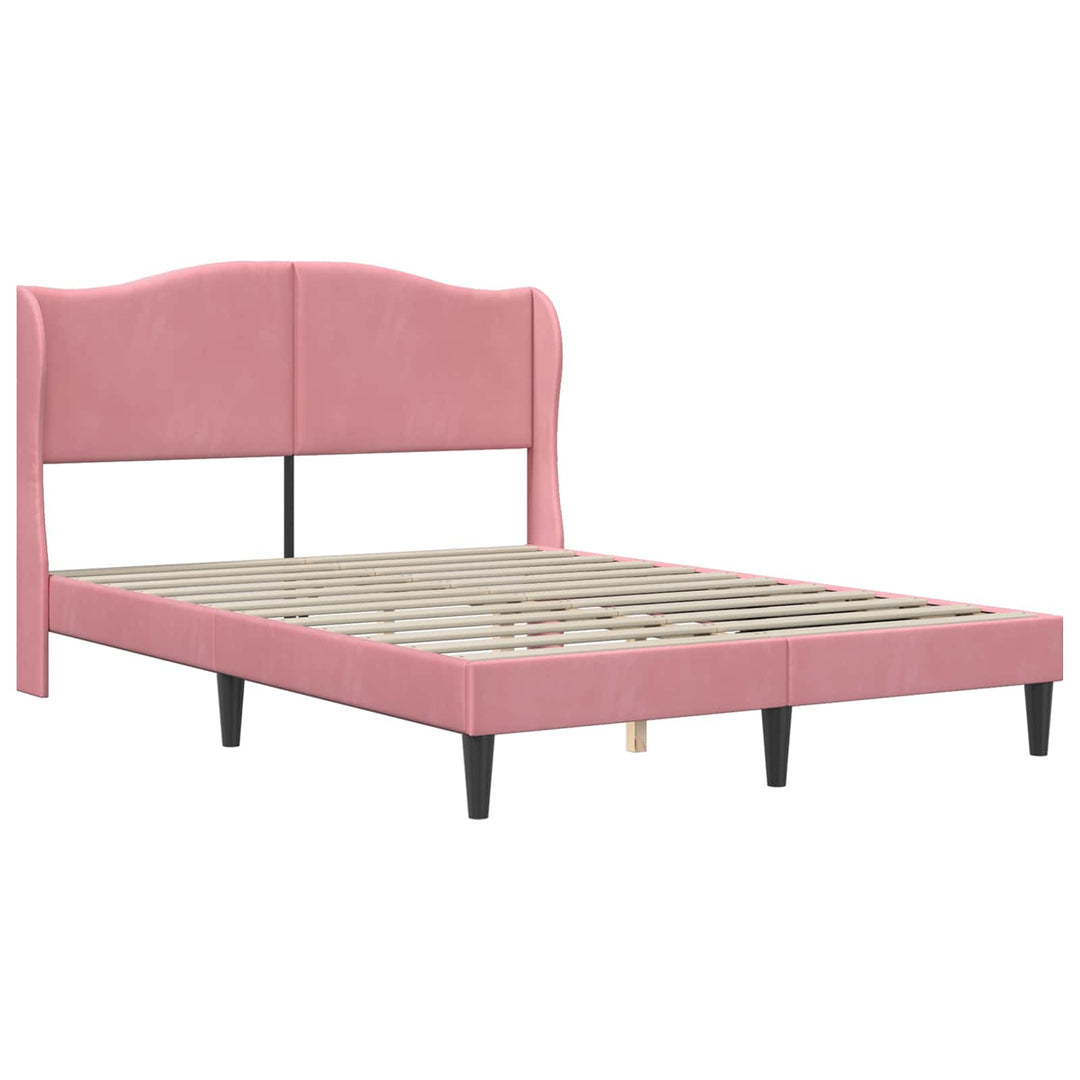 Sengestel med hovedgærde Lyserød 140 x 190 cm Fløjl