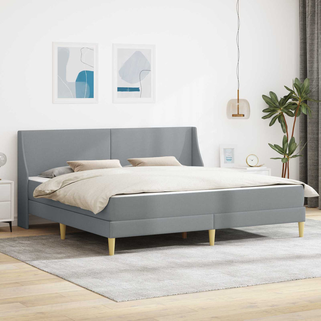 Sengeramme med madras med hovedgærde Lysegrå 180 x 200 cm Stof