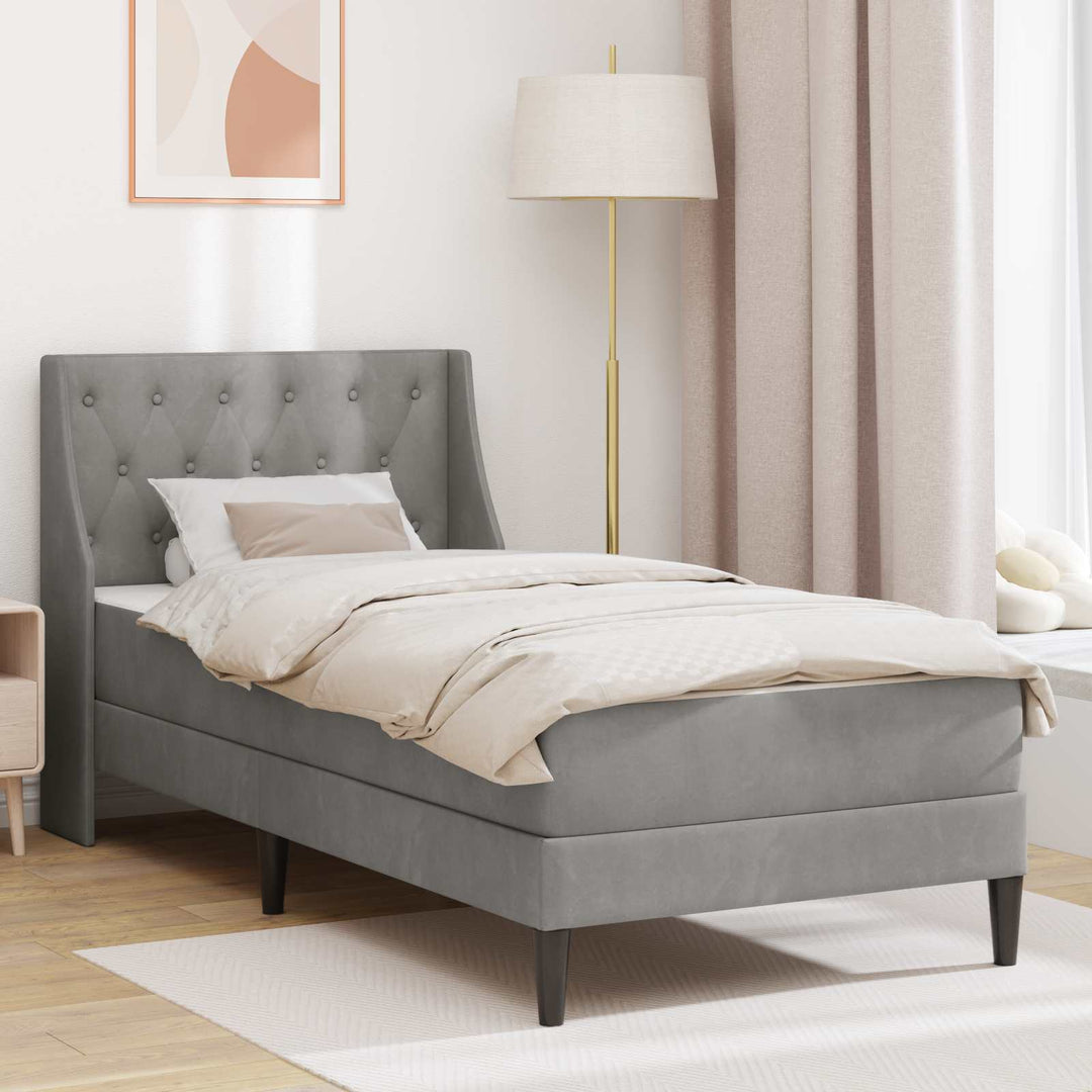 Sengeramme med madras med hovedgærde Lysegrå 90 x 190 cm Fløjl