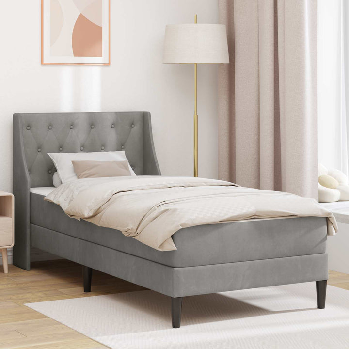 Sengeramme med madras med hovedgærde Lysegrå 90 x 190 cm Fløjl
