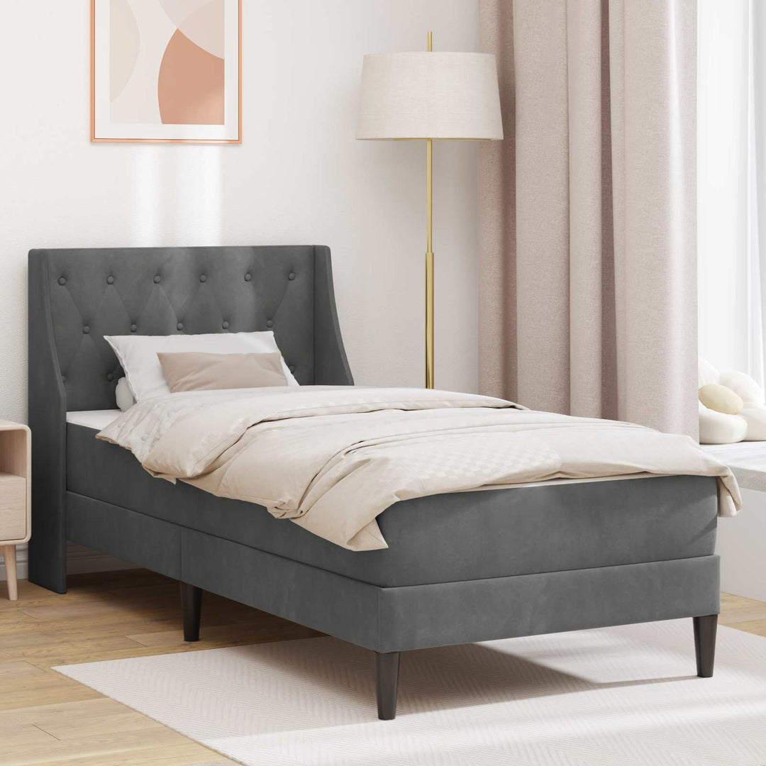 Sengeramme med madras med hovedgærde Mørkegrå 90 x 190 cm Fløjl