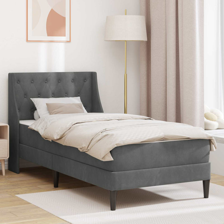 Sengeramme med madras med hovedgærde Mørkegrå 90 x 190 cm Fløjl