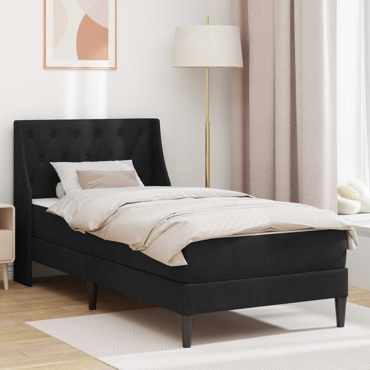 Sengeramme med madras med hovedgærde Sort 90 x 190 cm Fløjl