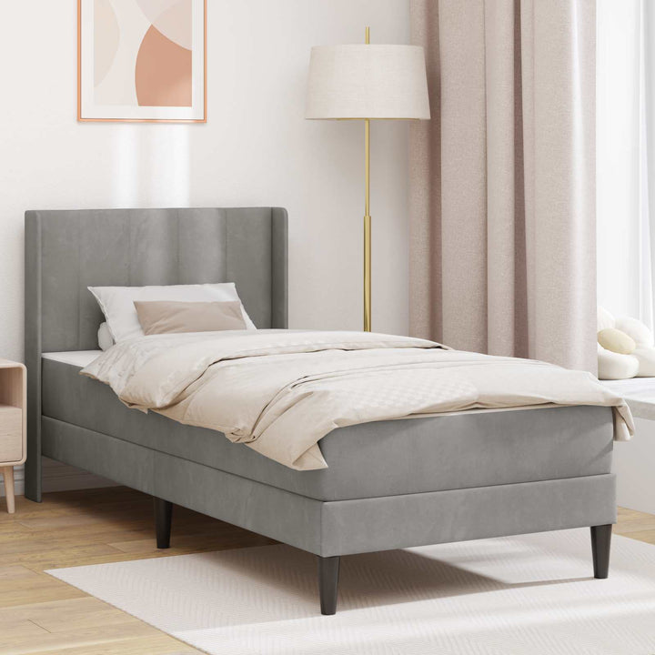Sengeramme med madras med hovedgærde Lysegrå 90 x 190 cm Fløjl