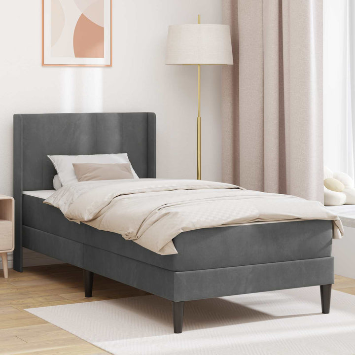 Sengeramme med madras med hovedgærde Mørkegrå 90 x 190 cm Fløjl