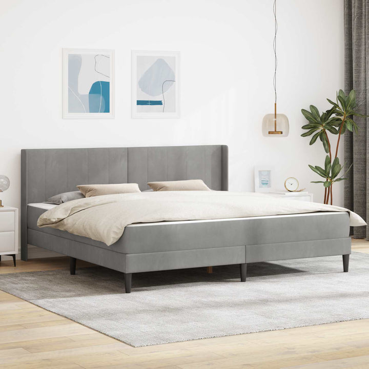 Sengeramme med madras med hovedgærde Lysegrå 180 x 200 cm Fløjl