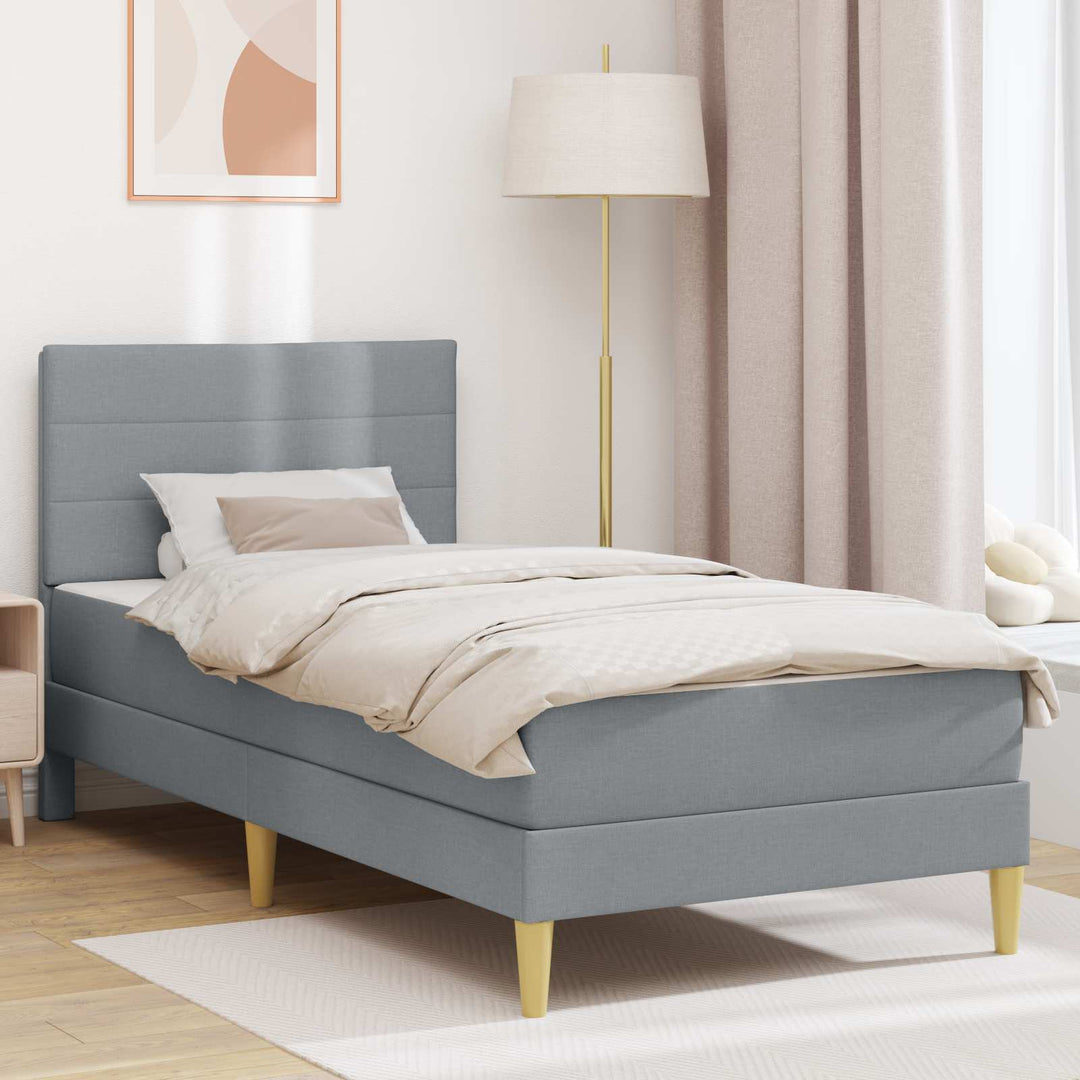 Sengeramme med madras med hovedgærde Lysegrå 90 x 190 cm Stof