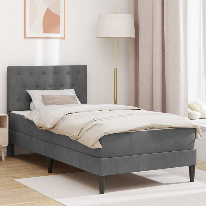 Sengeramme med madras med hovedgærde Mørkegrå 90 x 190 cm Fløjl