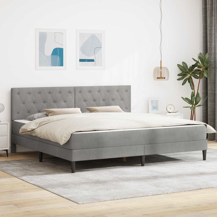 Sengeramme med madras med hovedgærde Lysegrå 180 x 200 cm Fløjl