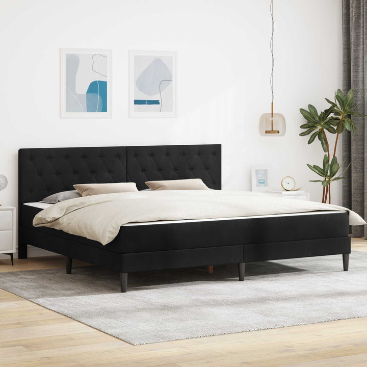 Sengeramme med madras med hovedgærde Sort 180 x 200 cm Fløjl