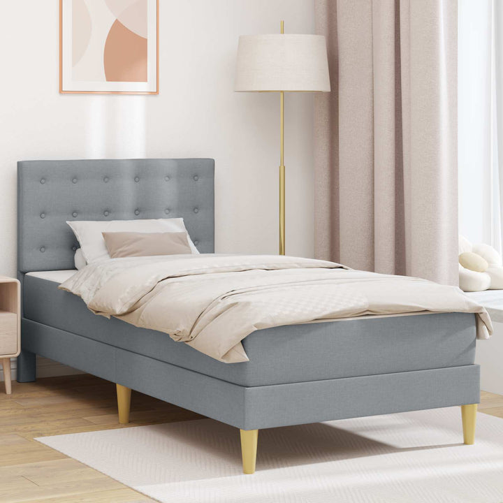 Sengeramme med madras med hovedgærde Lysegrå 90 x 190 cm Stof