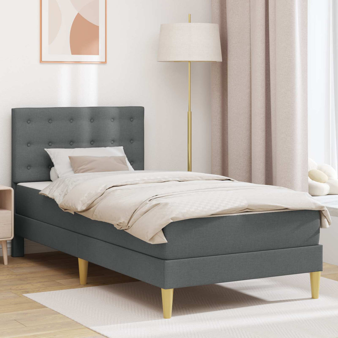 Sengeramme med madras med hovedgærde Mørkegrå 90 x 190 cm Stof