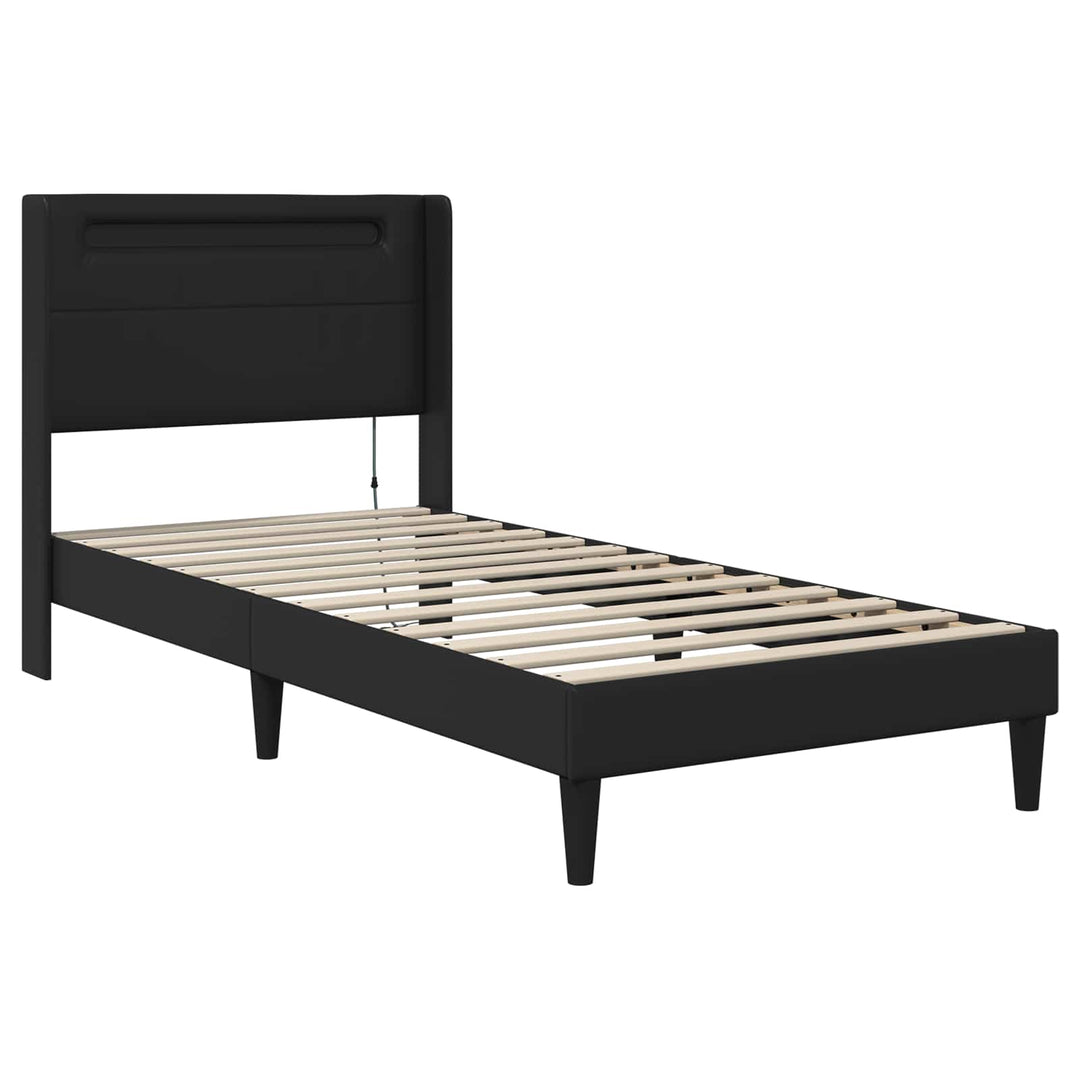 Sengestel med LED-lysstrimler Sort 90 x 190 cm Kunstlæder