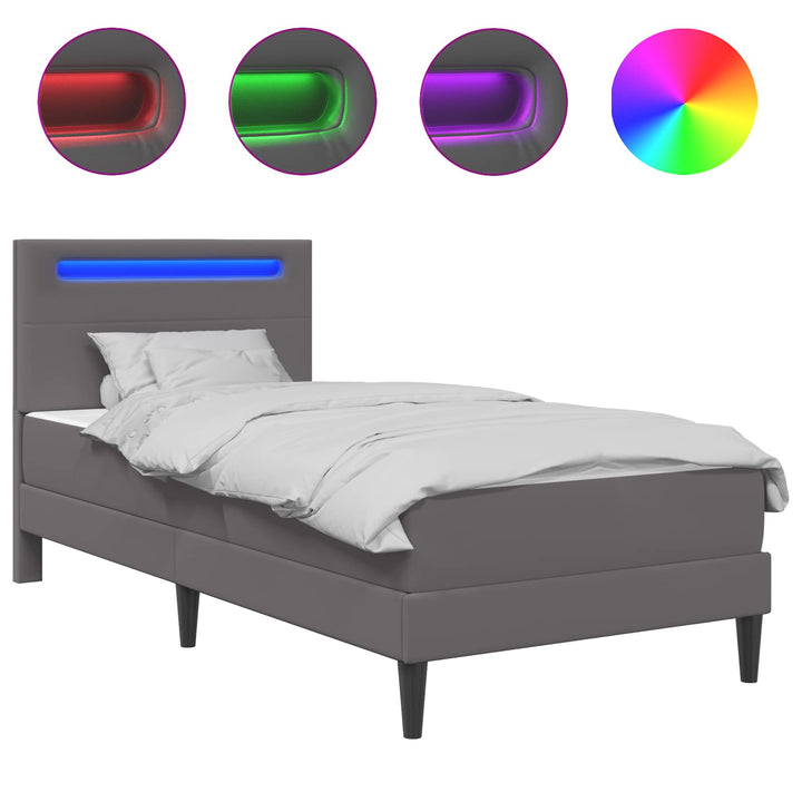 Sengestel med LED-lysstrimler Grå 90 x 190 cm Kunstlæder