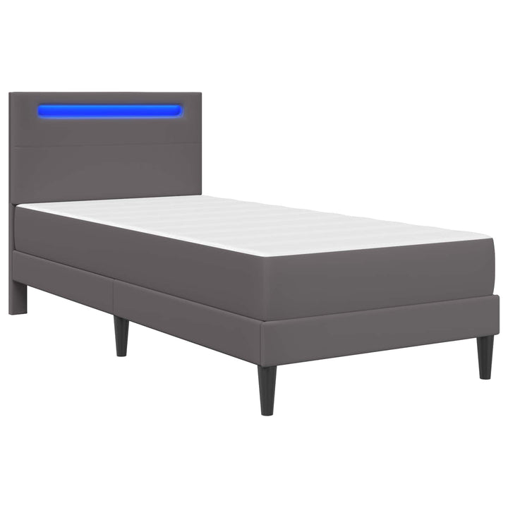 Sengestel med LED-lysstrimler Grå 90 x 190 cm Kunstlæder
