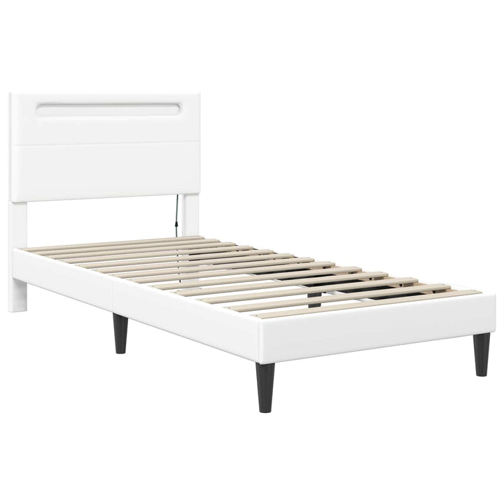 Sengestel med LED-lysstrimler Hvid 90 x 190 cm Kunstlæder
