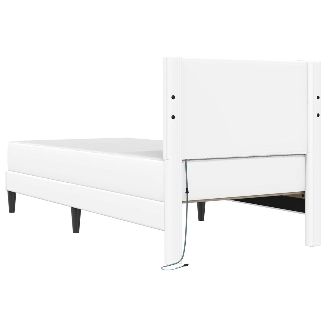 Sengestel med LED-lysstrimler Hvid 90 x 190 cm Kunstlæder