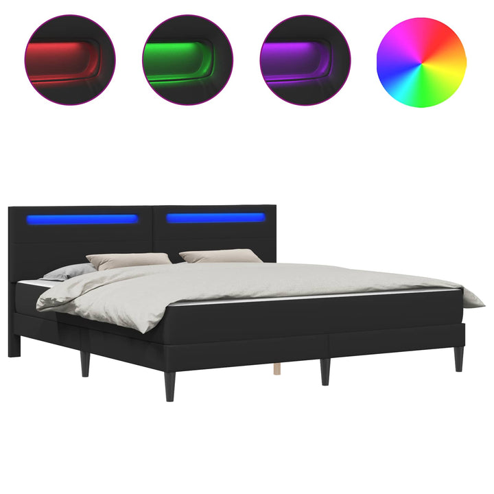Sengestel med LED-lysstrimler Sort 180 x 200 cm Kunstlæder
