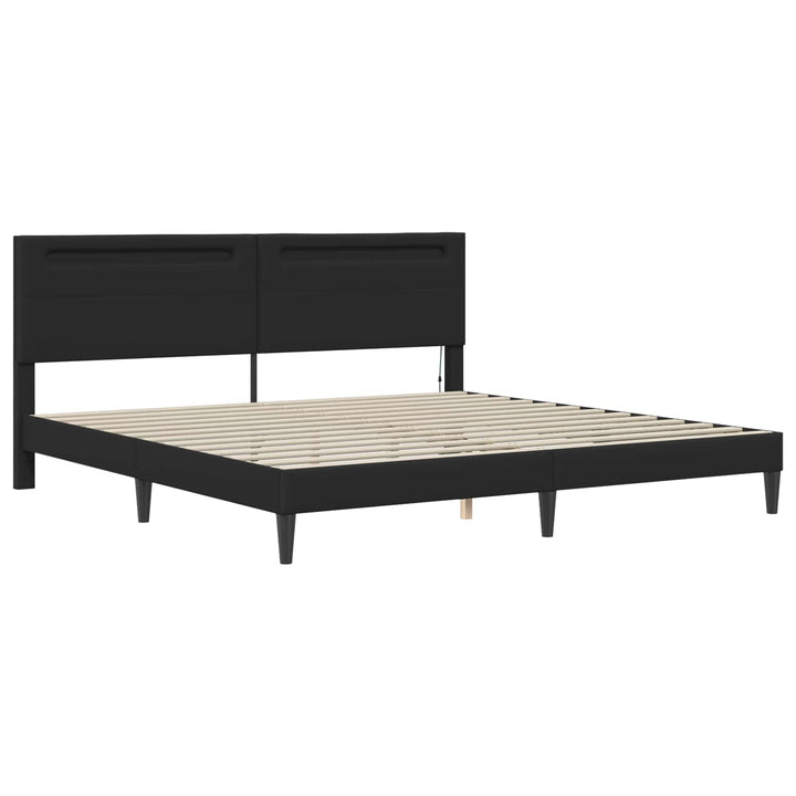 Sengestel med LED-lysstrimler Sort 180 x 200 cm Kunstlæder