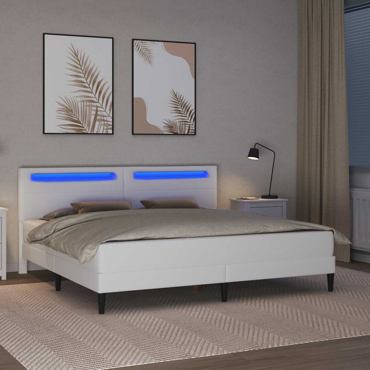Sengestel med LED-lysstrimler Hvid 180 x 200 cm Kunstlæder
