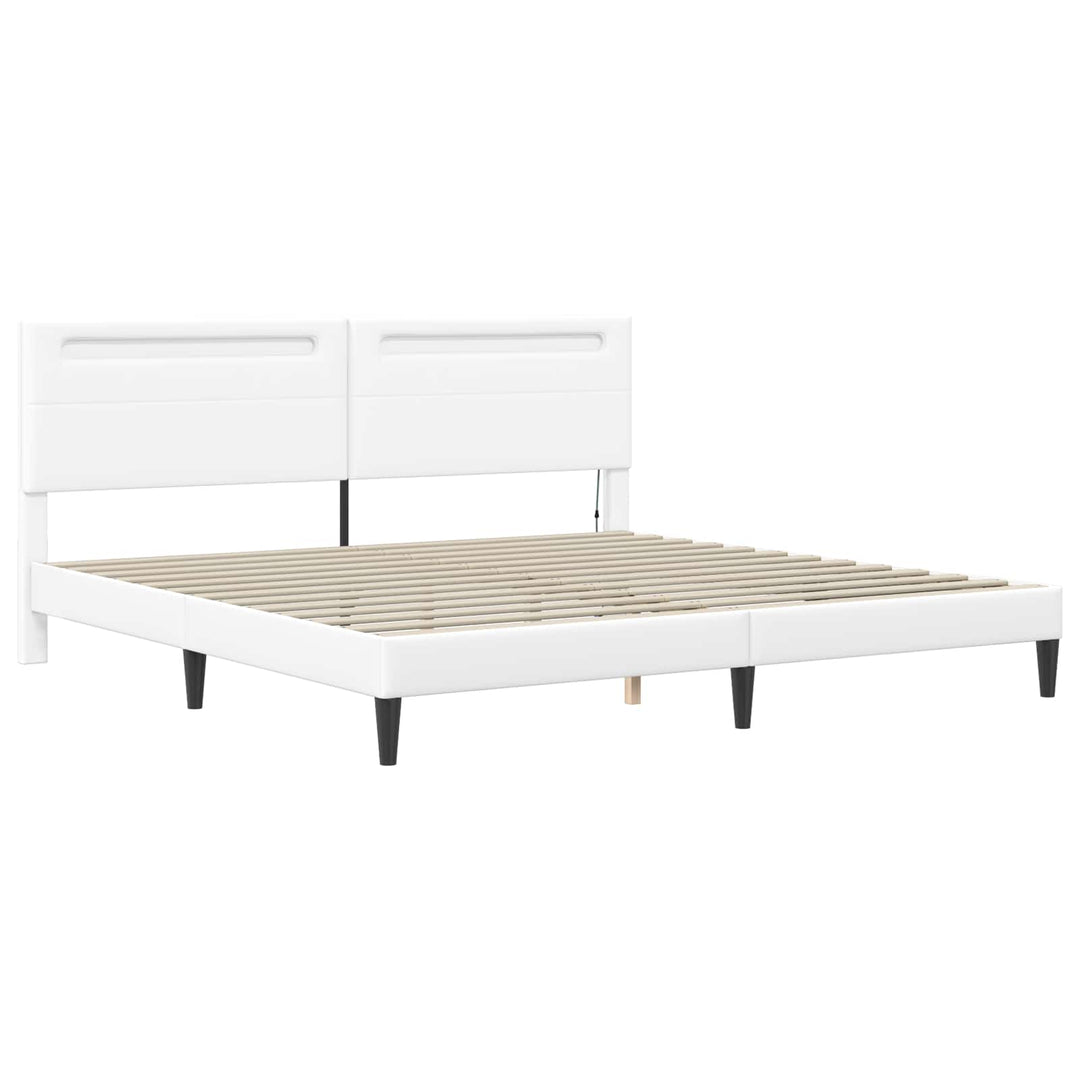 Sengestel med LED-lysstrimler Hvid 180 x 200 cm Kunstlæder
