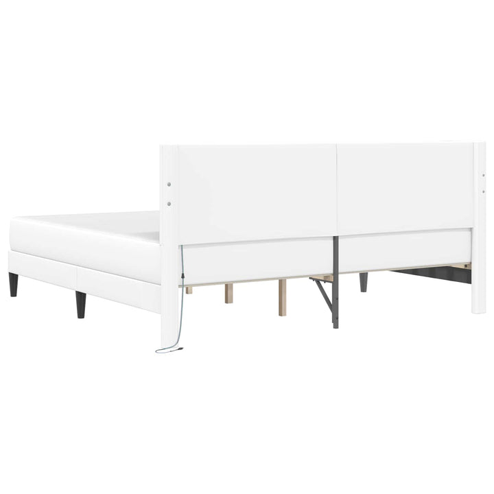 Sengestel med LED-lysstrimler Hvid 180 x 200 cm Kunstlæder
