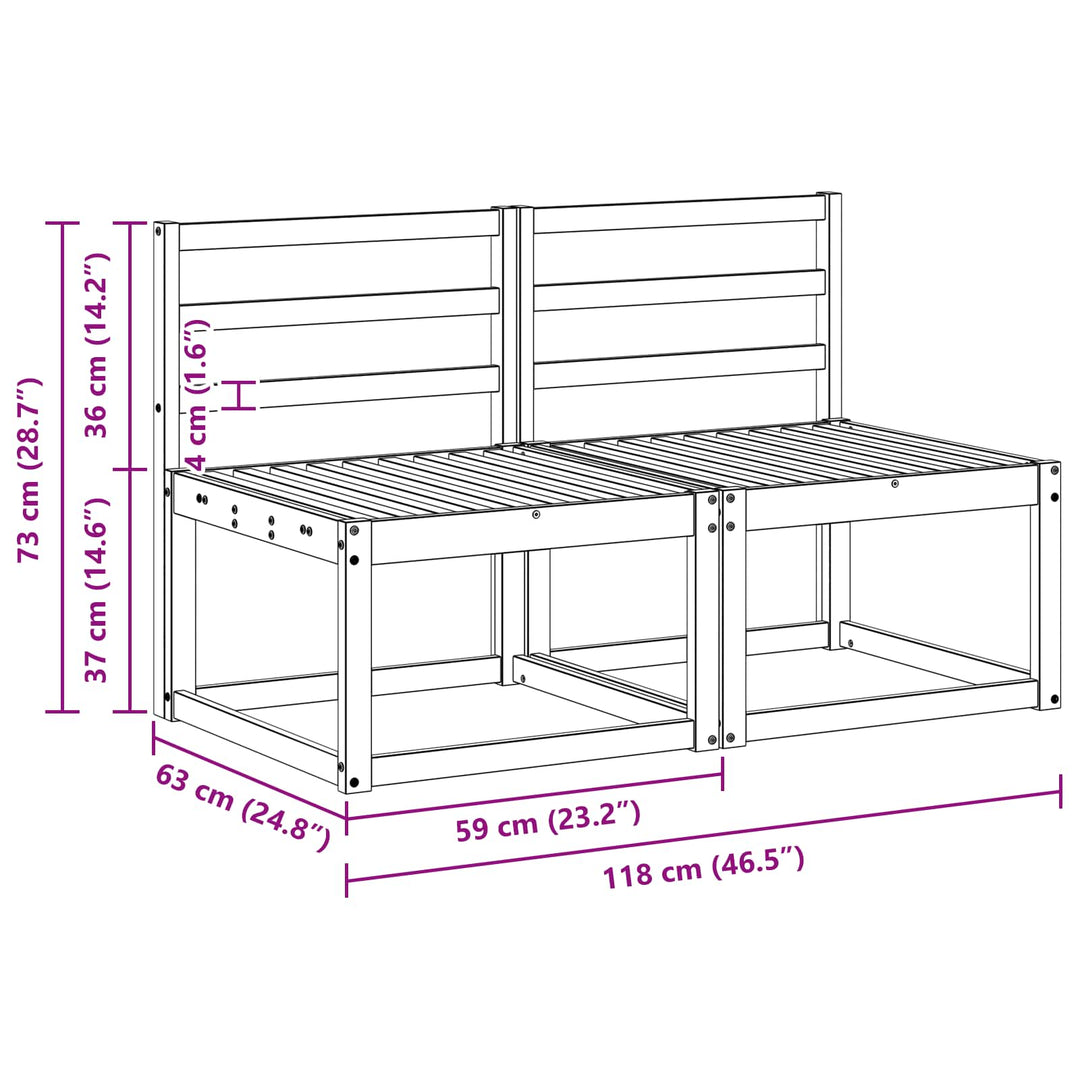 2 Stk Udendørs Mellem Sofa Massivt Akacietræ Hvid