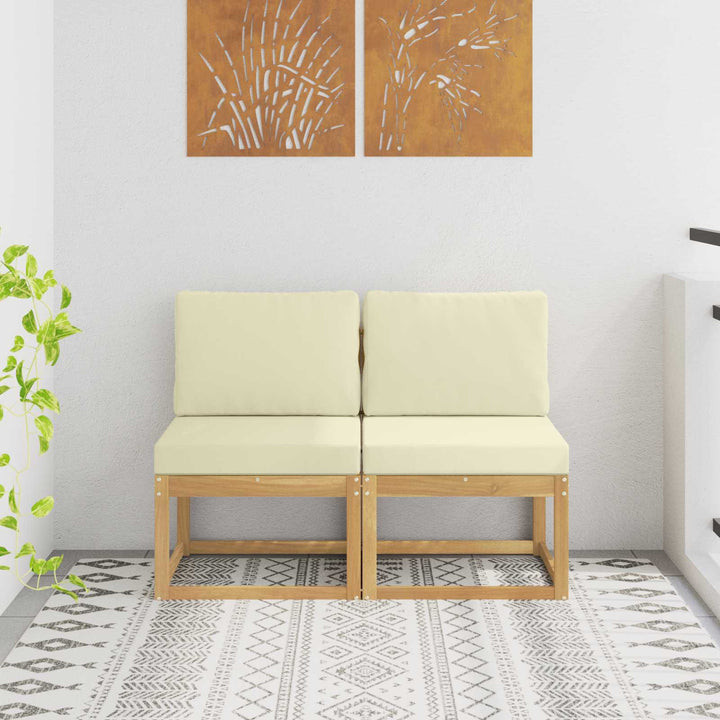 2 stk. Udendørs Mellem Sofa Massivt Akacietræ Hvid