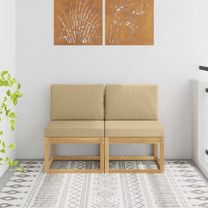 2 Stk Udendørs Mellem Sofa Massivt Akacietræ Hvid