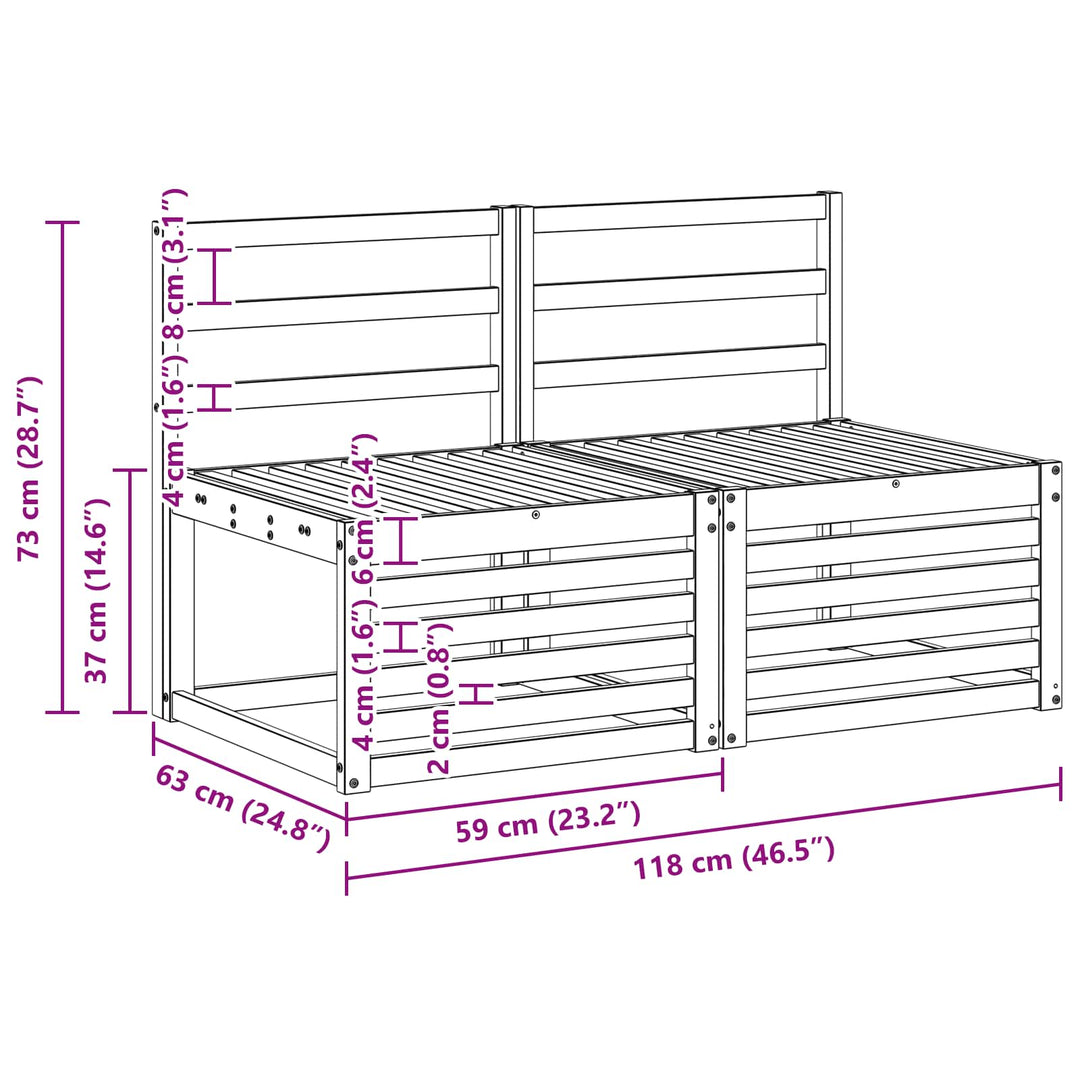 2 Stk Udendørs Mellem Sofa Massivt Akacietræ Hvid