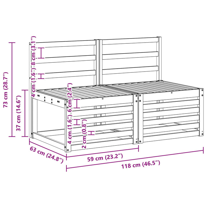2 Stk Udendørs Mellem Sofa Massivt Akacietræ Hvid