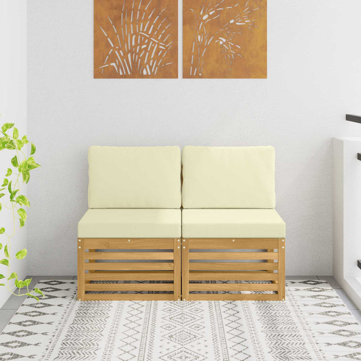 2 Stk Udendørs Mellem Sofa Massivt Akacietræ Hvid