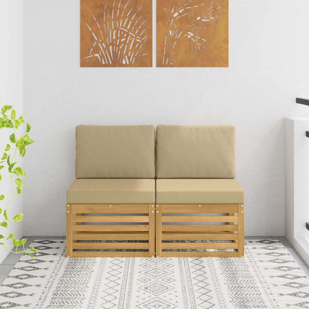 2 Stk Udendørs Mellem Sofa Massivt Akacietræ Hvid