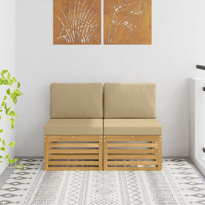 2 Stk Udendørs Mellem Sofa Massivt Akacietræ Hvid