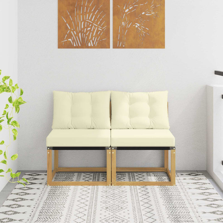2 stk. Udendørs Mellem Sofa Massivt akacietræ og Textilene-stof